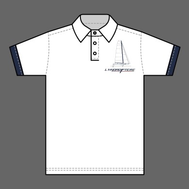 Patron de polo blanc vue de face "L'Hydroptère"
