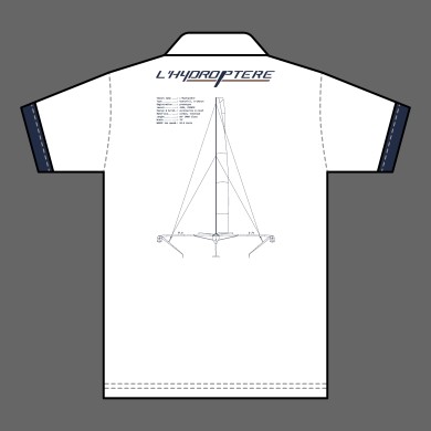 Patron de polo blanc vue de dos "L'Hydroptère"