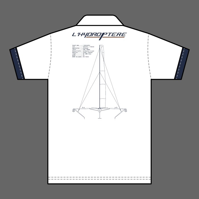 Patron de polo blanc vue de dos "L'Hydroptère"