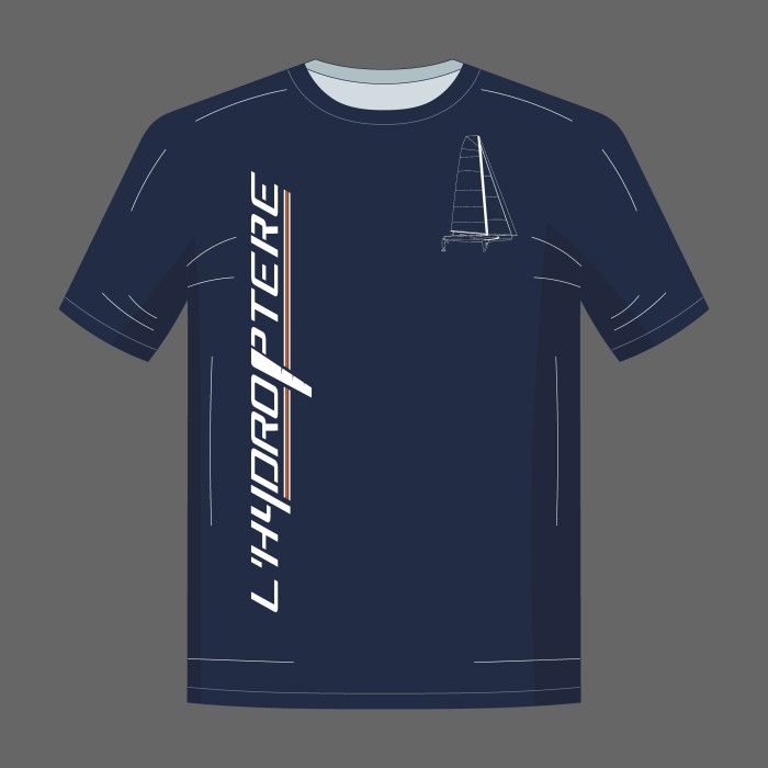 Patron vue de face t-shirt bleu marine "L'Hydroptere"